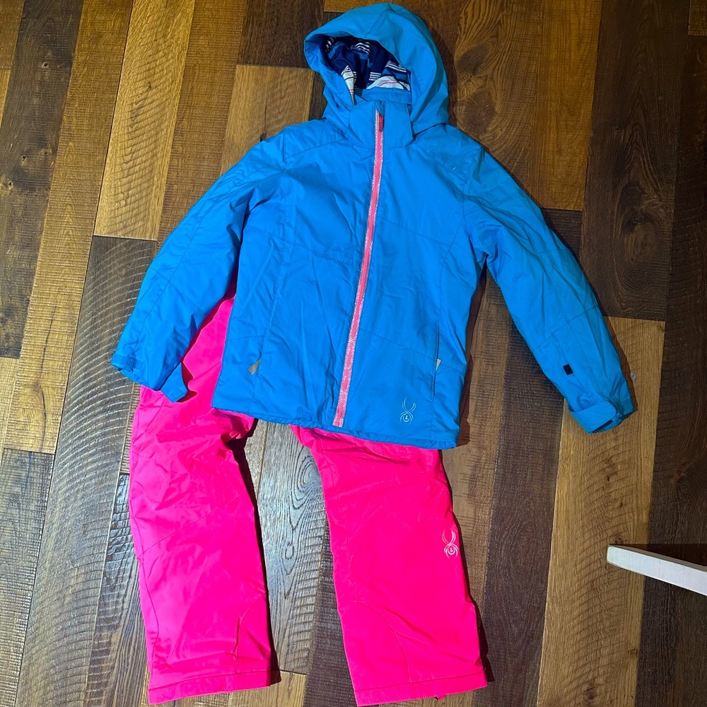 Girls Spyder snowsuit turquoise and hot pink
